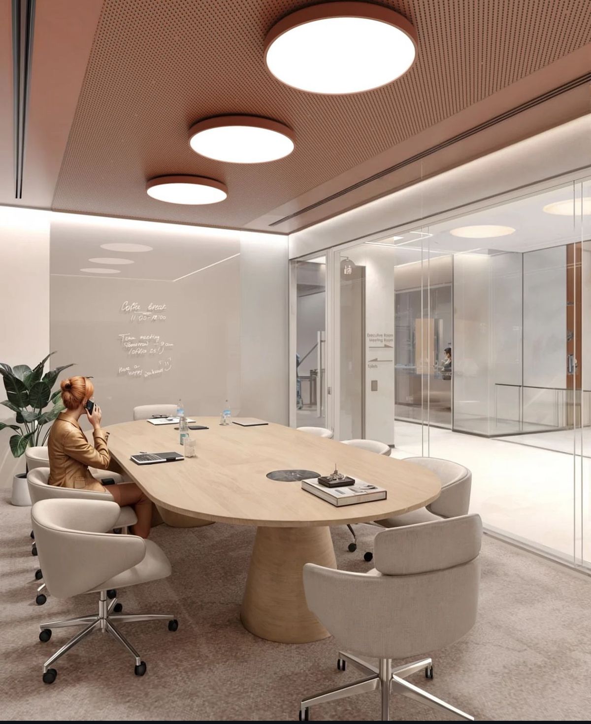 High-Tech Conference Room featuring Acoustic Wood Louver Wall Panels #17